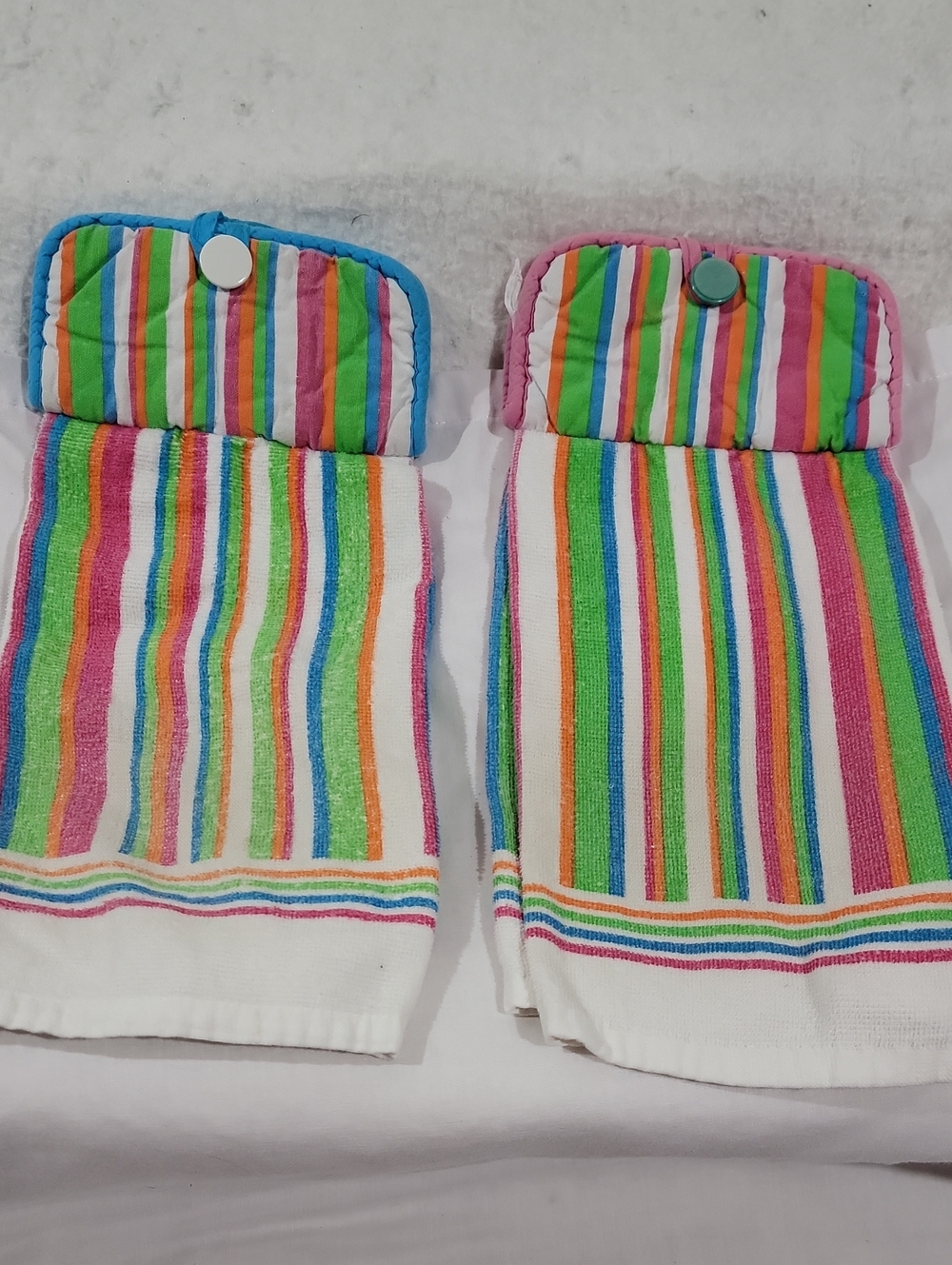 Vintage Hand Made Button-and-Loop Kitchen Towel and Oven Mitt/Hot Pad Set